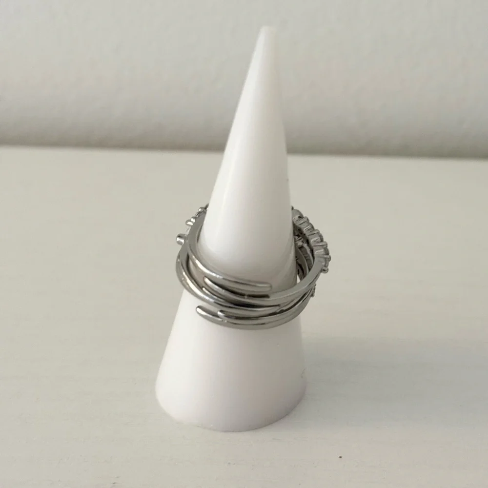 Silver Crystal Stackable Ring Set - White/Silver - Picture 2 of 2